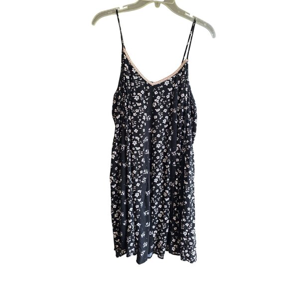 Black Floral Spaghetti Strap Mini Dress With Lace Trim L - Picture 1 of 5